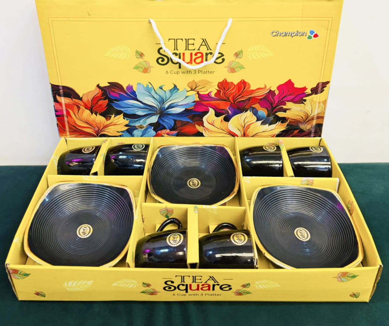 CUP SET TEA SQUARE 6CUP 3PLATER - P499